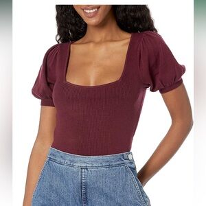 French connection square neck puff sleeve pullover short sleeve sweater size M